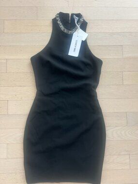 NWT - Elizabeth & James Sz 0 black bodycon dress with embellished neckline
